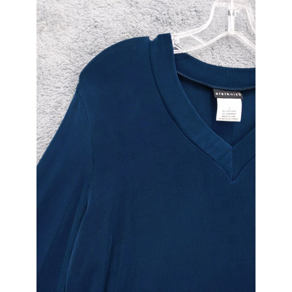 Citiknit Slinky Set V-Neck Long Sleeve Relaxed Fit Teal Sz S Travel Knit - Picture 3 of 10
